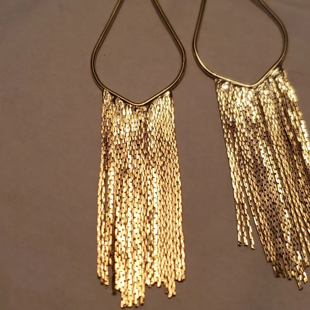 Gold Teardrop Chain Fringe Earrings | Statement Dangle | 3